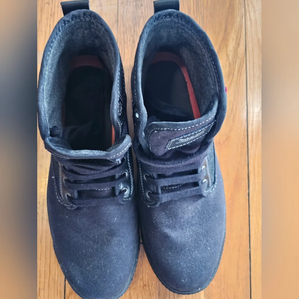 Levi's Richmond Boots Black Denim Leather Red Tab Lace Up Men's Size 9.5 EUC
